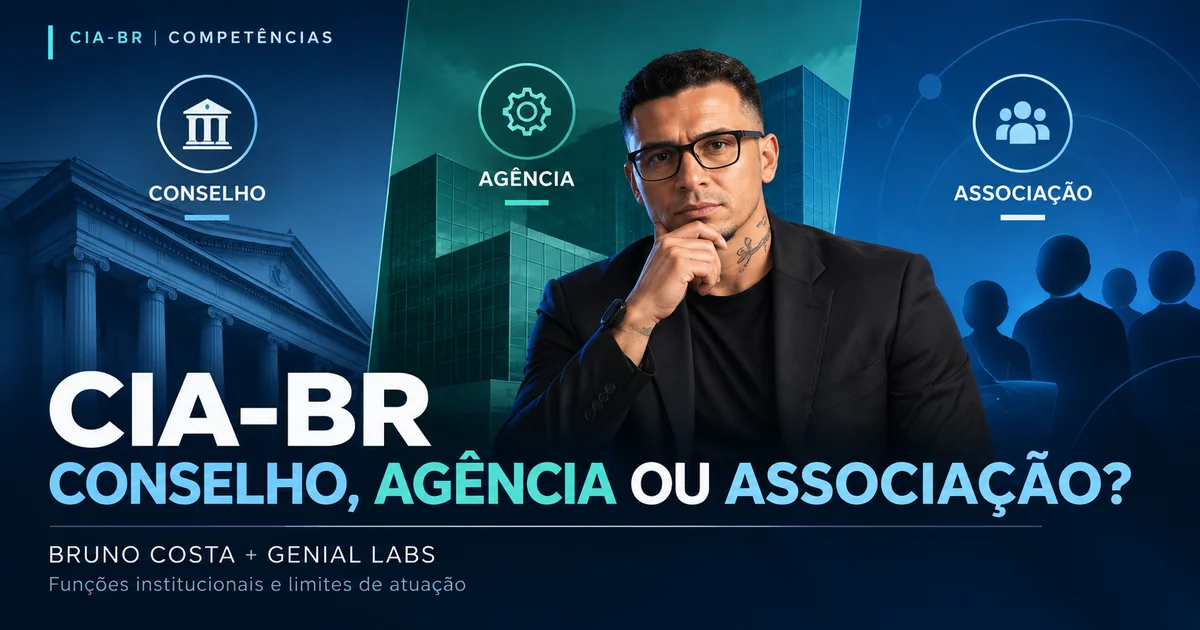 Arte editorial com representação de Bruno Costa sobre CIA-BR: competências, conselho, agência e associação.
