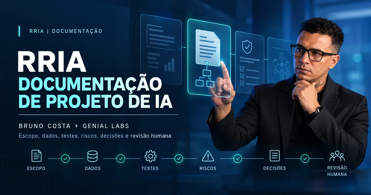Arte com Bruno Costa sobre documentação e registro responsável RRIA em projetos de IA